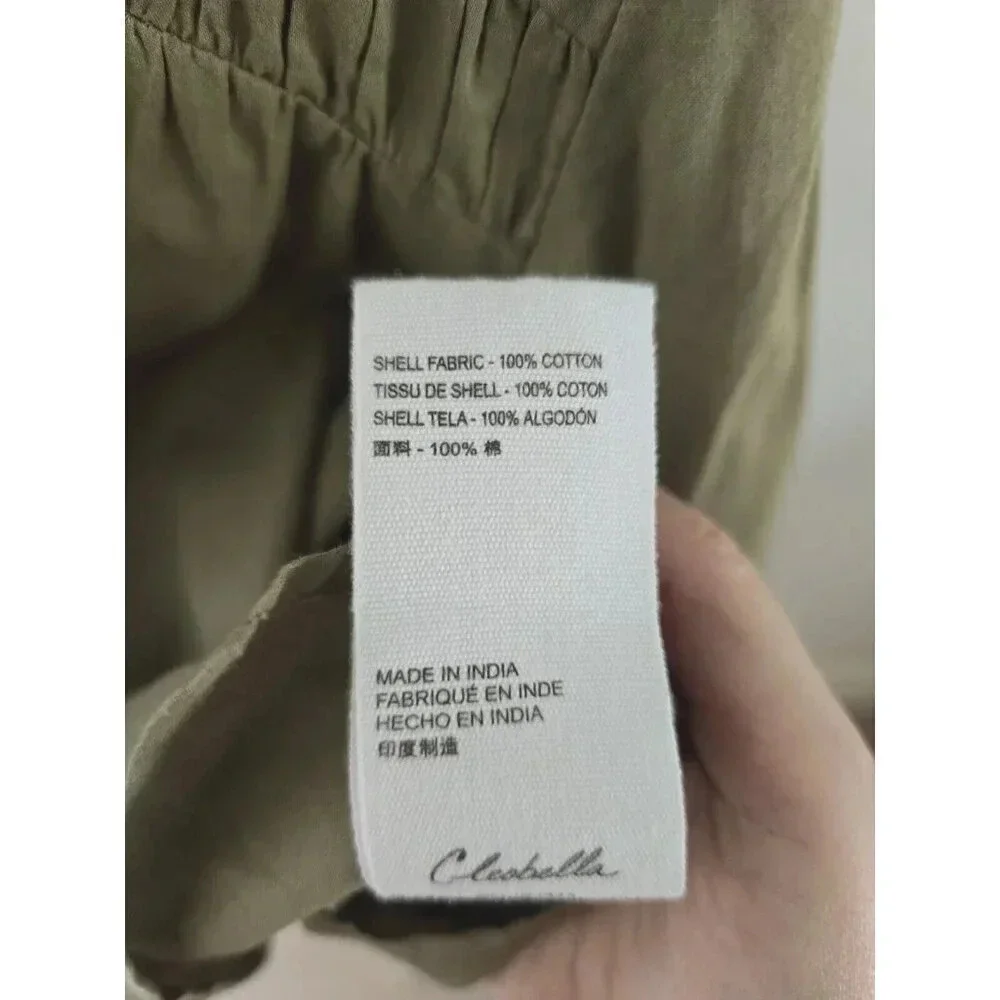 Cleobella River Pintuck Cotton Puff Sleeves Button Up Olive Green Blouse Top S - Picture 10 of 10